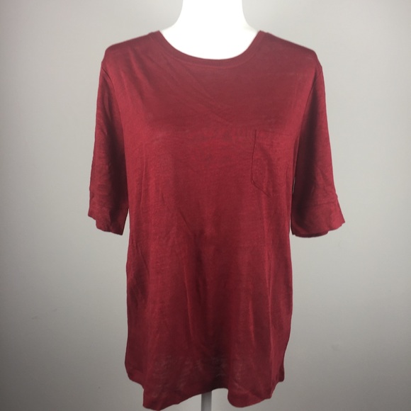 Banana Republic Tops - Banana Republic 100% Linen burgundy pocket tee